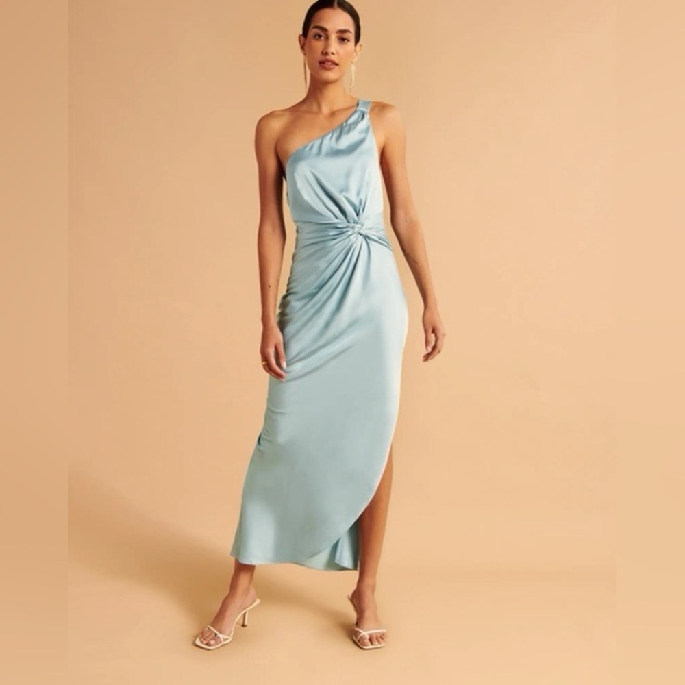 Abercrombie‎ and Fitch one shoulder Satin knotted midi best guest dress size MT